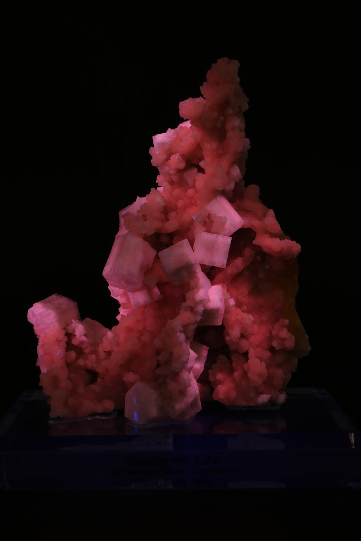 Aragonite with Sulfur on Acrylic Base DX3532