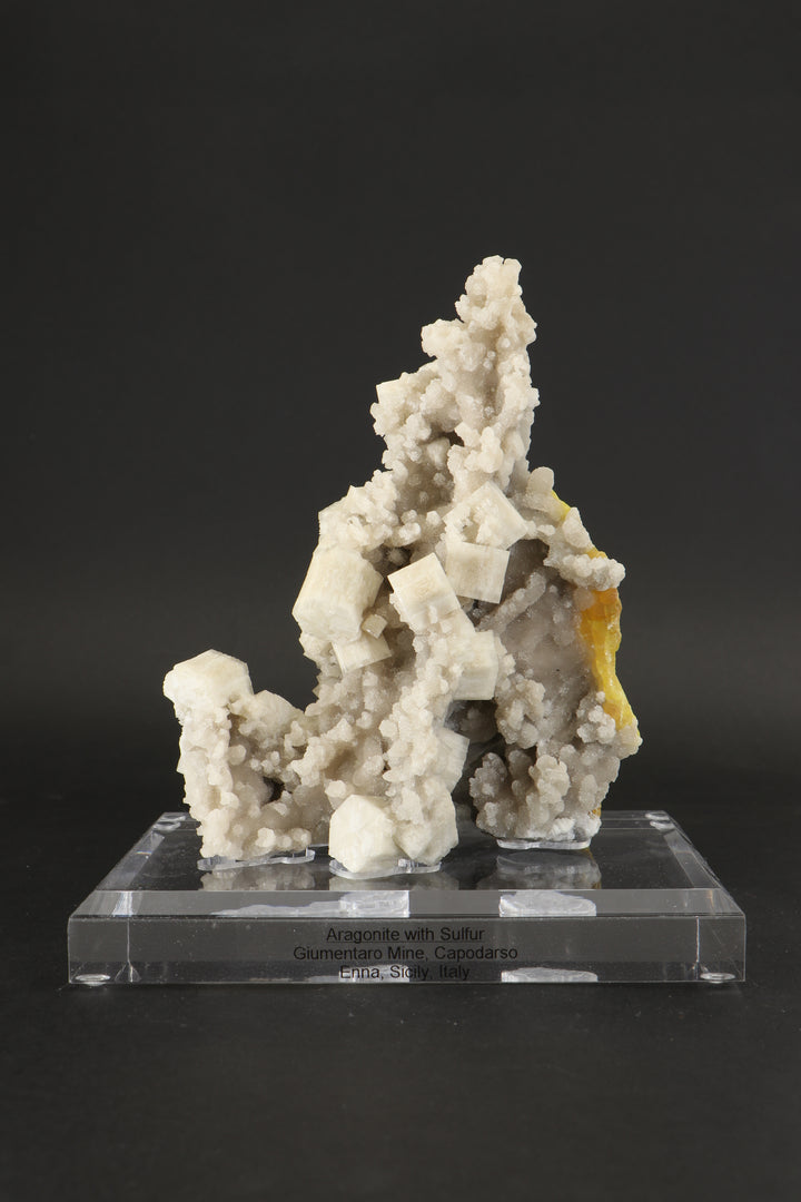 Aragonite with Sulfur on Acrylic Base DX3532