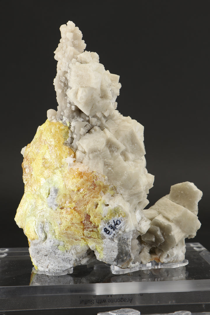 Aragonite with Sulfur on Acrylic Base DX3532