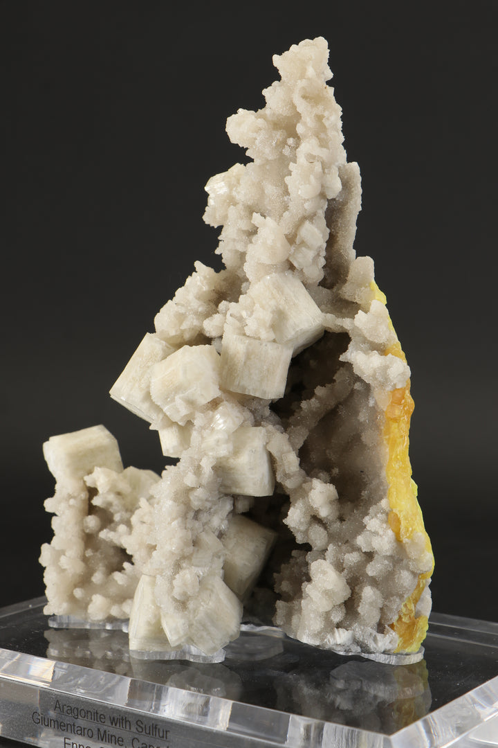 Aragonite with Sulfur on Acrylic Base DX3532