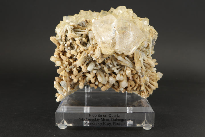 Clear Fluorite on Quartz - Nikolaevskiy Mine, Dalnegorsk DX3922