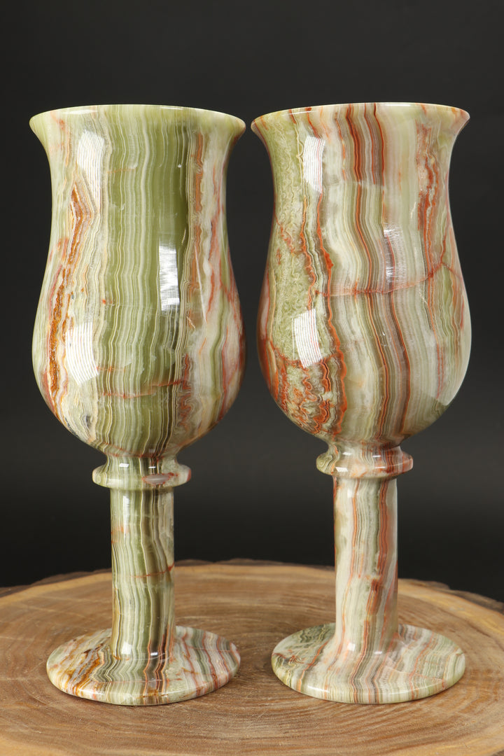 8" Green Onyx Goblet Set TF1634