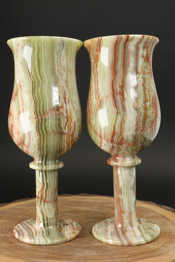 8" Green Onyx Goblet Set TF1634
