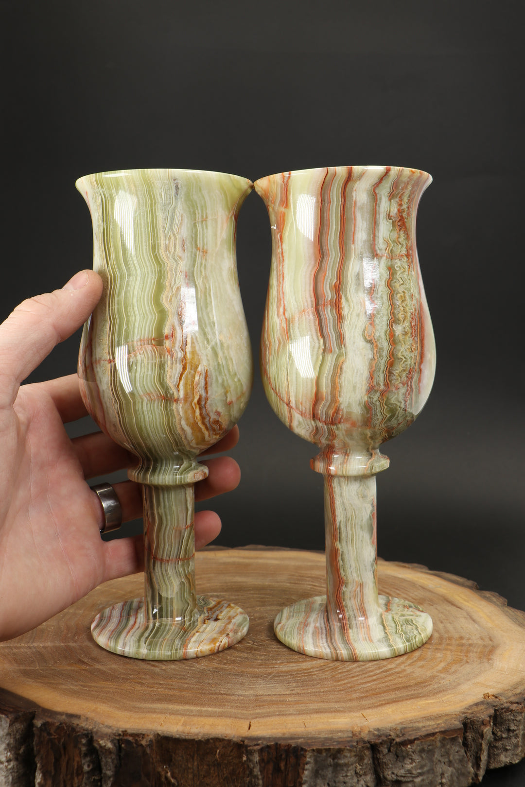 8" Green Onyx Goblet Set TF1634