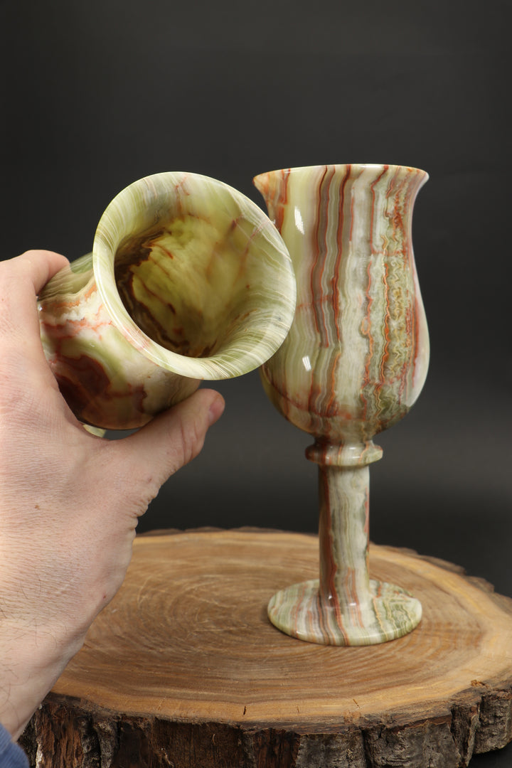 8" Green Onyx Goblet Set TF1634