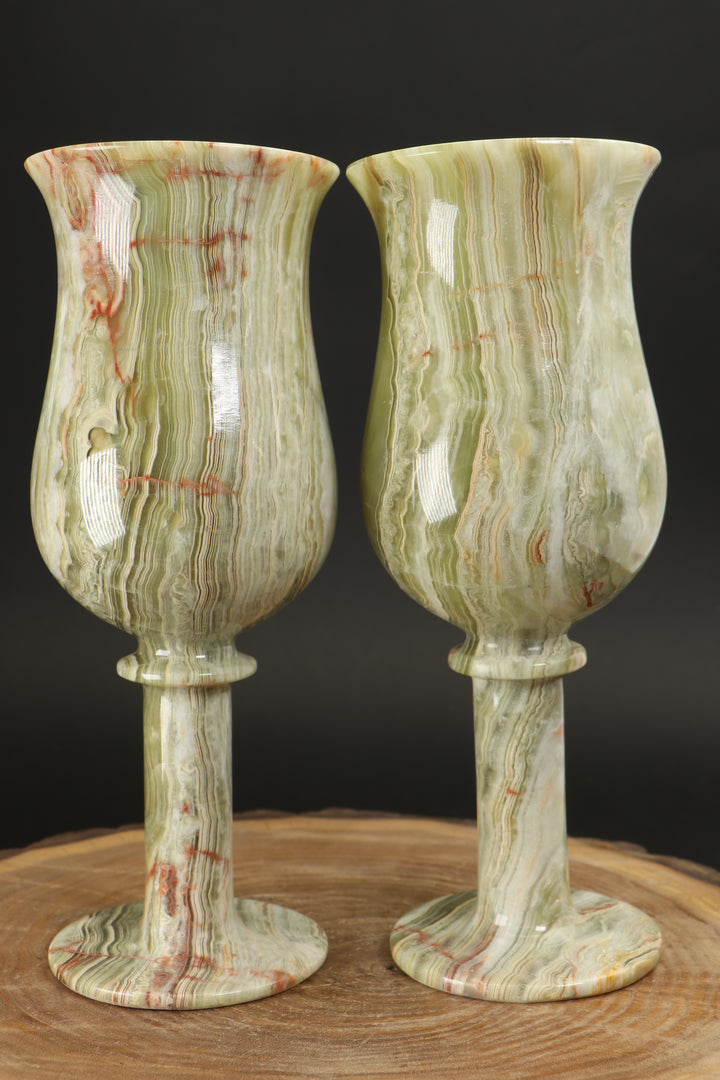 8" Green Onyx Goblet Set TF1636