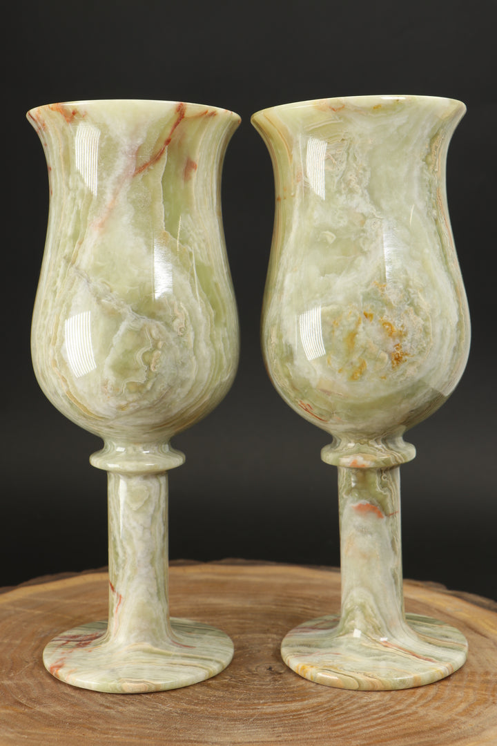 8" Green Onyx Goblet Set TF1636