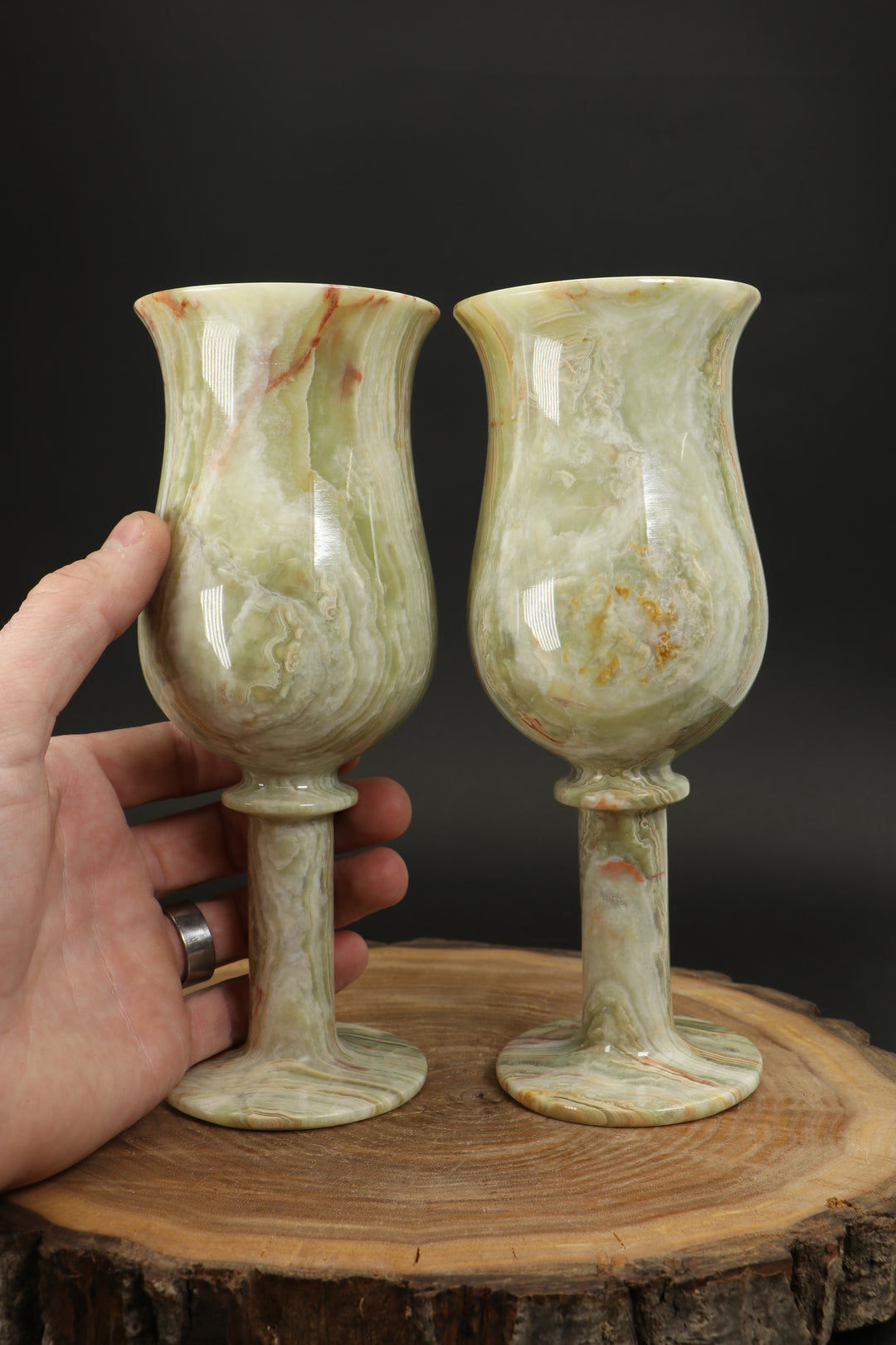 8" Green Onyx Goblet Set TF1636