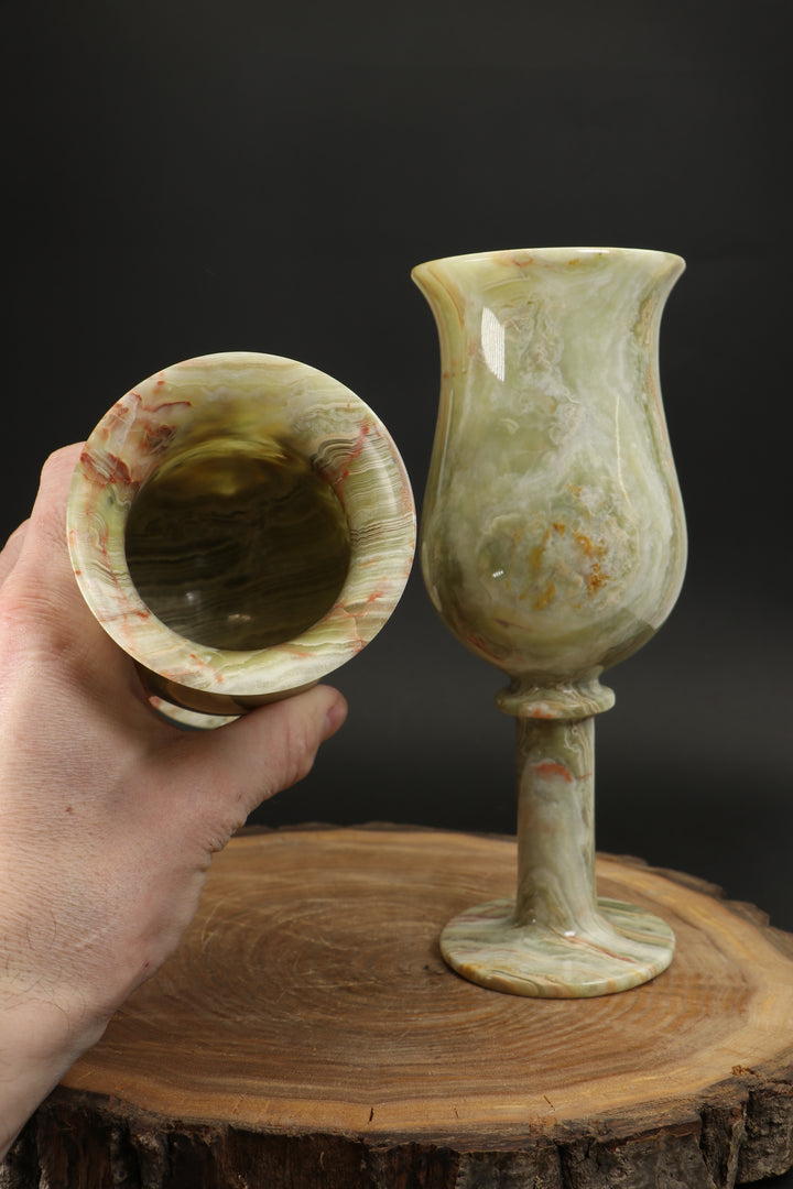 8" Green Onyx Goblet Set TF1636