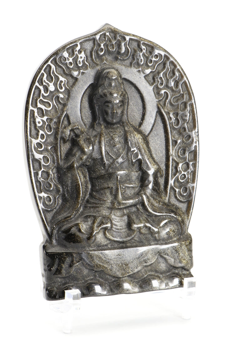 Gold Sheen Obsidian Quan Yin Carving with Stand DM491
