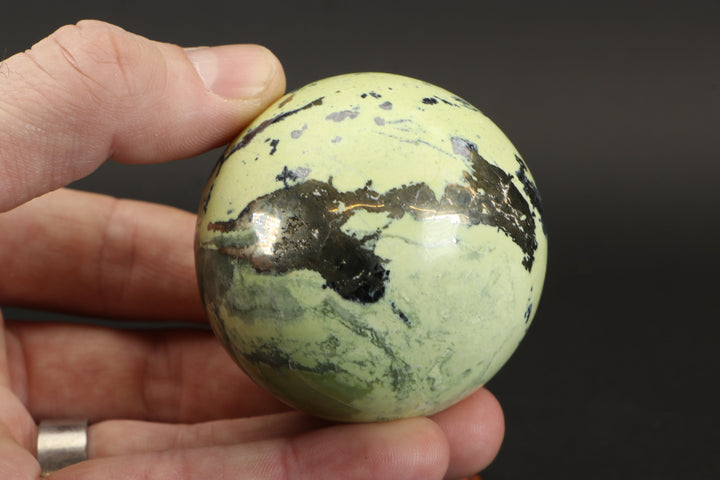 2.2" Serpentine and Pyrite Sphere with Stand TU599