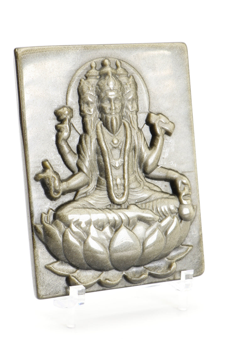 Gold Sheen Obsidian Brahma Carving with Stand DM557