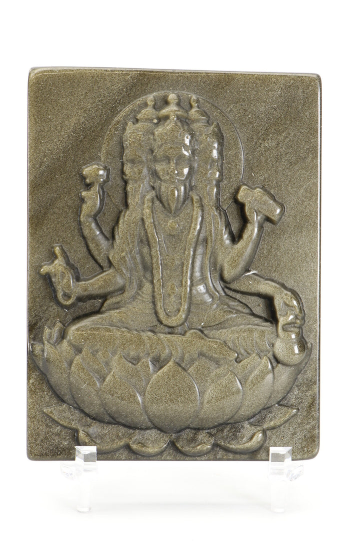 Gold Sheen Obsidian Brahma Carving with Stand DM557