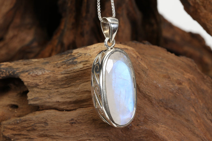 Faceted Blue Moonstone Sterling Silver Pendant DX4968