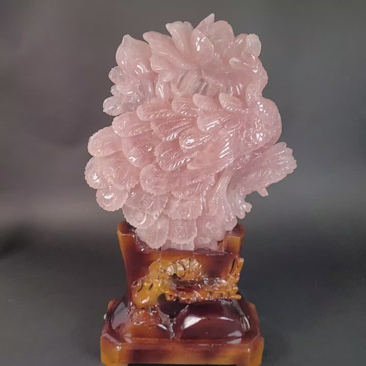 Rose Quartz Peacock Carving DM465