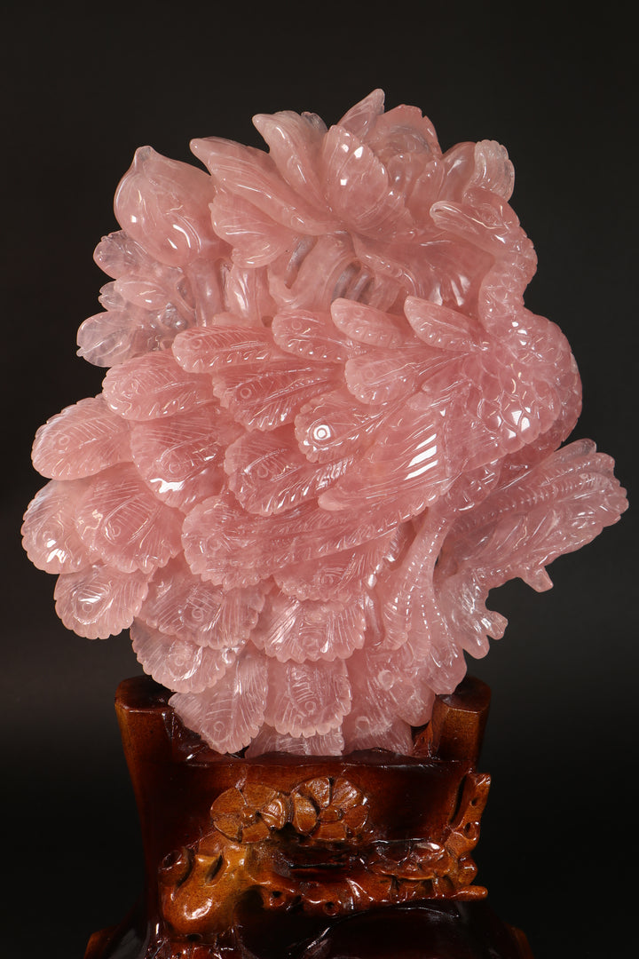 Rose Quartz Peacock Carving DM465