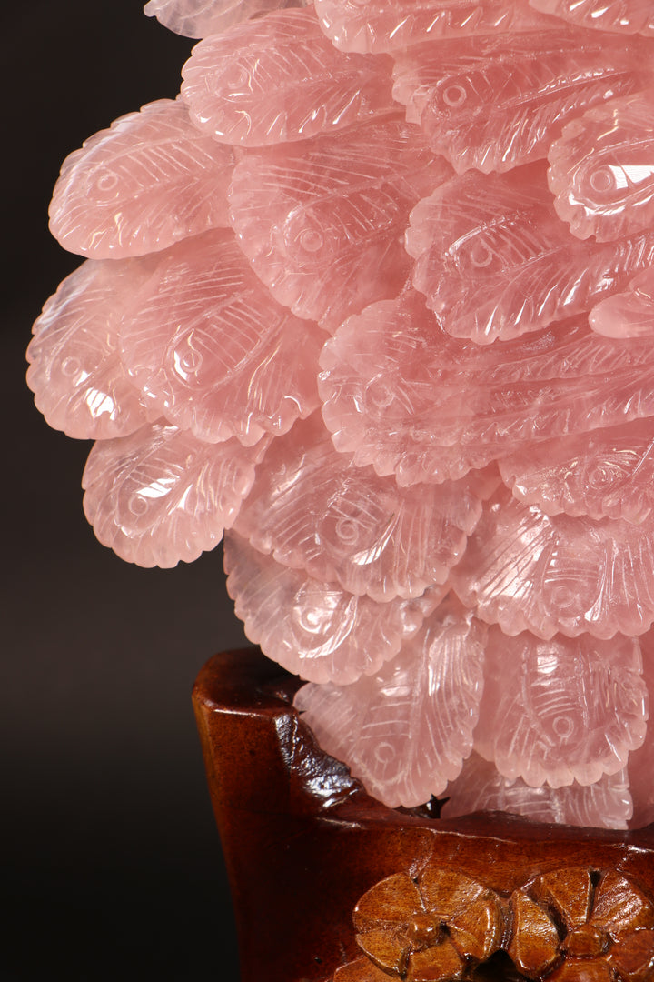 Rose Quartz Peacock Carving DM465
