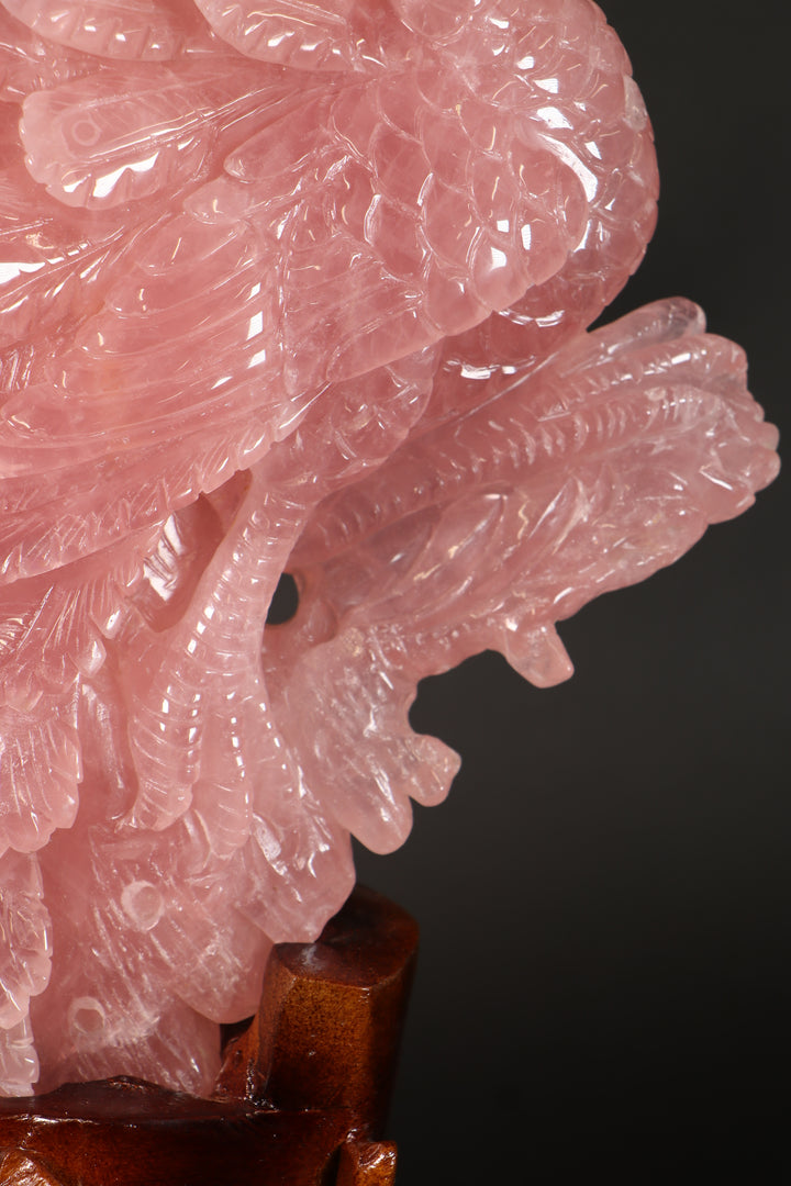 Rose Quartz Peacock Carving DM465