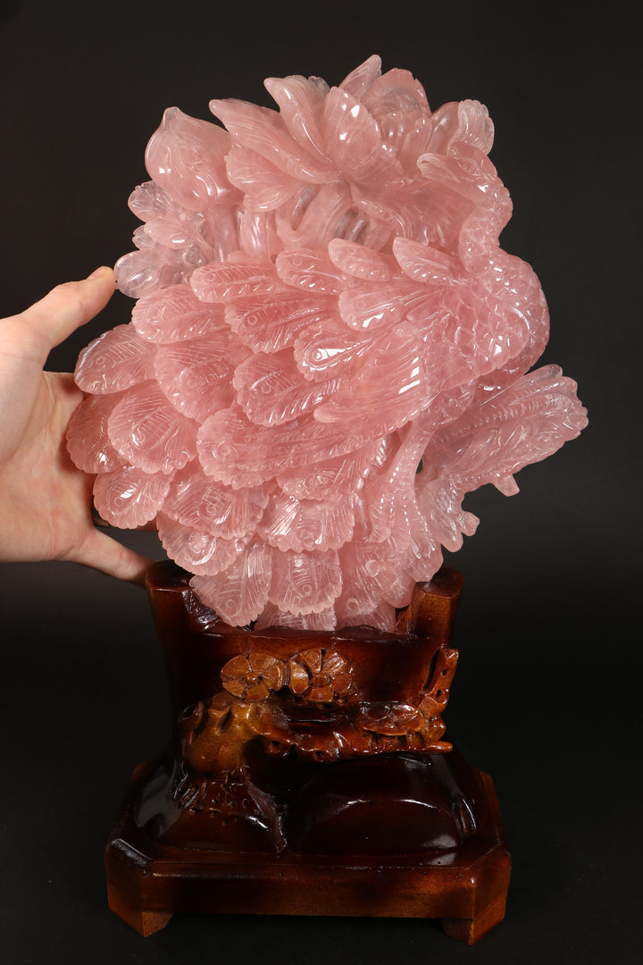 Rose Quartz Peacock Carving DM465