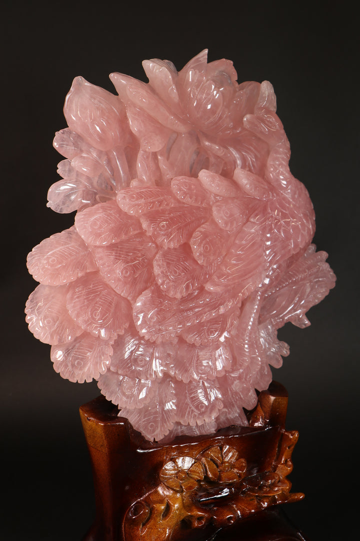 Rose Quartz Peacock Carving DM465