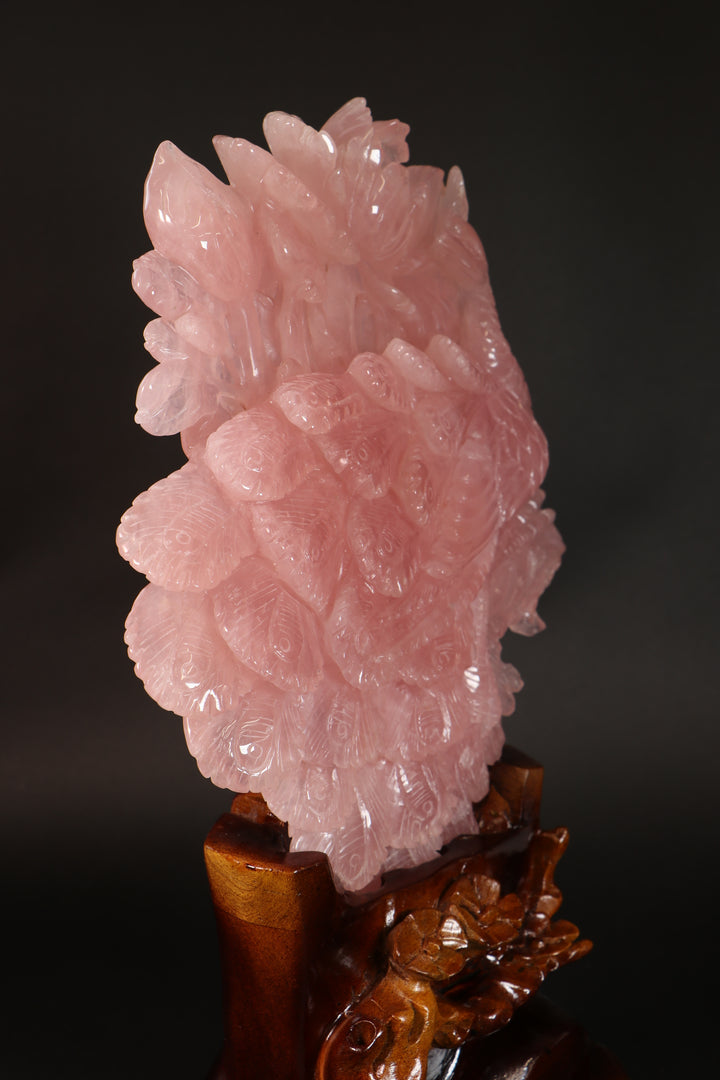 Rose Quartz Peacock Carving DM465