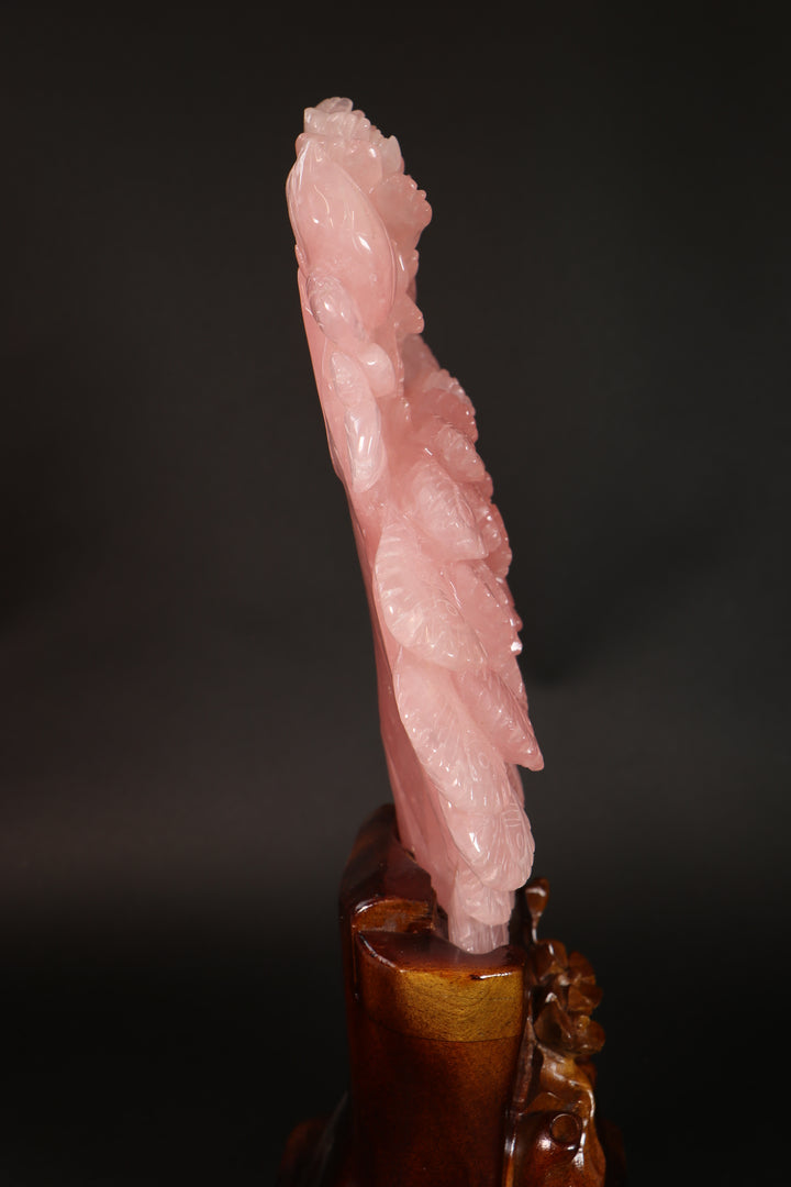 Rose Quartz Peacock Carving DM465