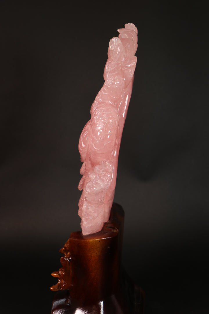 Rose Quartz Peacock Carving DM465