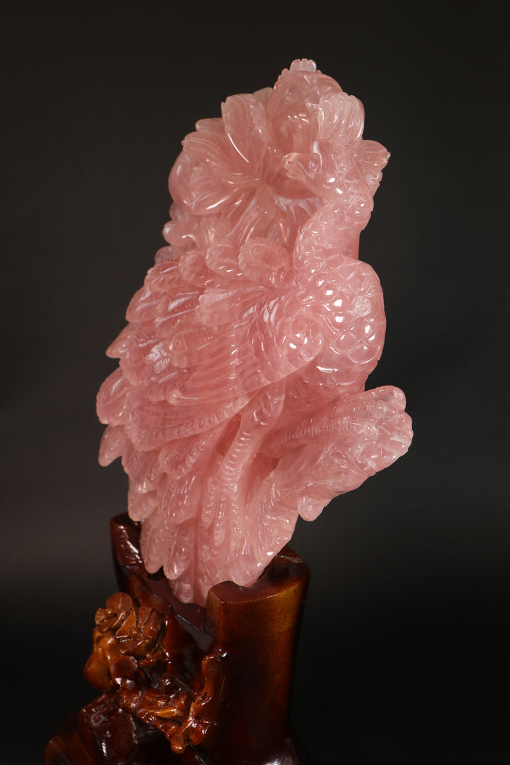 Rose Quartz Peacock Carving DM465