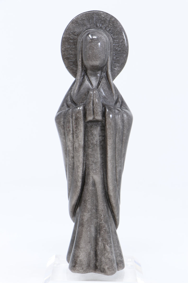 Silver Sheen Obsidian Mother Mary Statue DN390