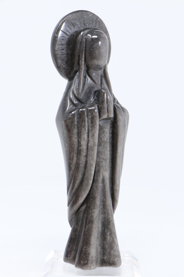 Silver Sheen Obsidian Mother Mary Statue DN390