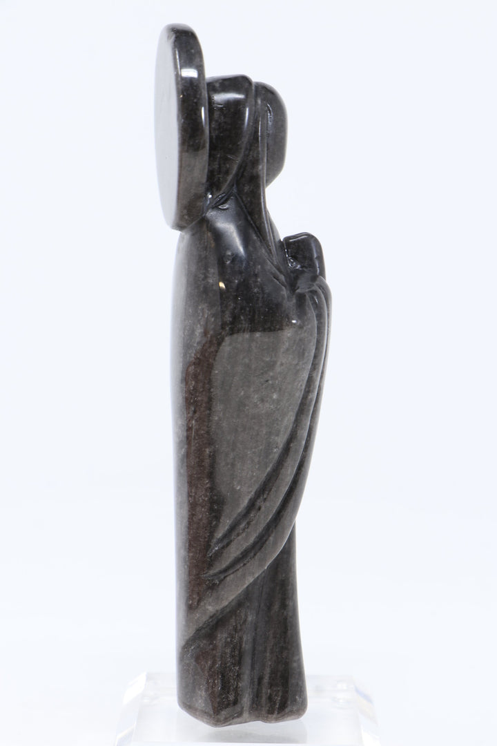 Silver Sheen Obsidian Mother Mary Statue DN390