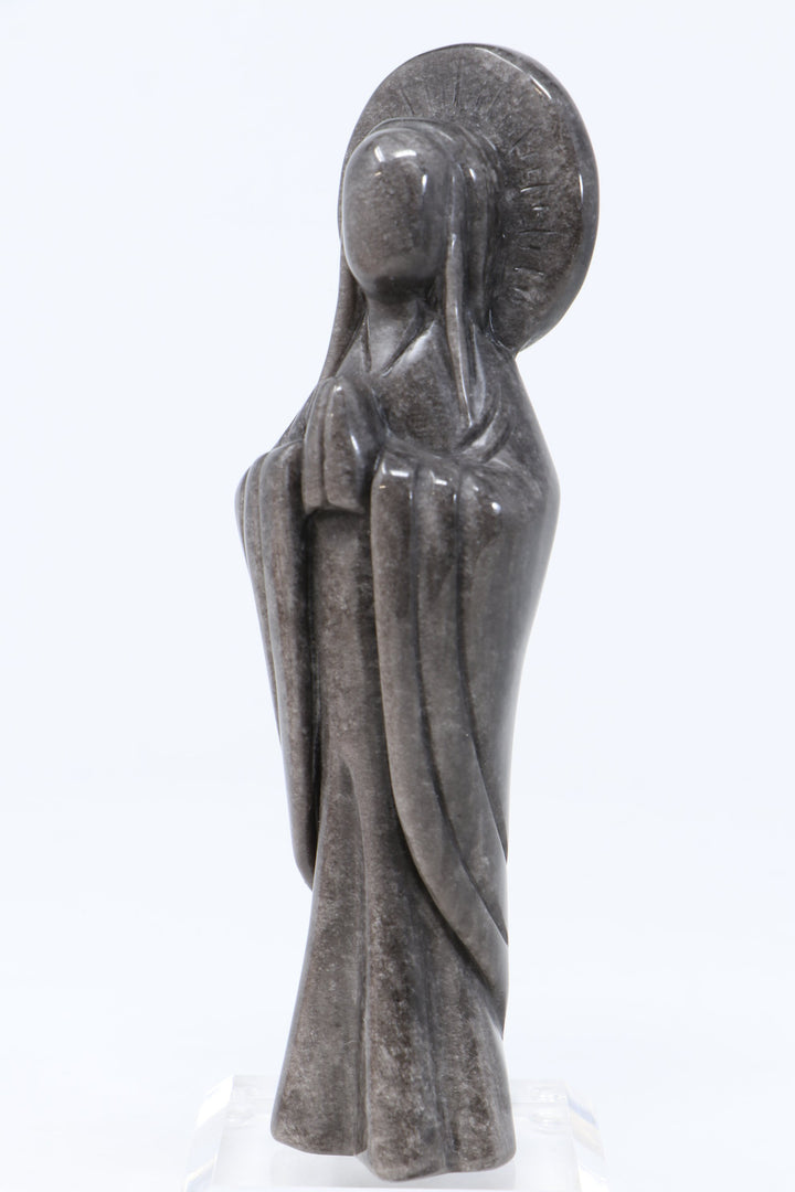 Silver Sheen Obsidian Mother Mary Statue DN390