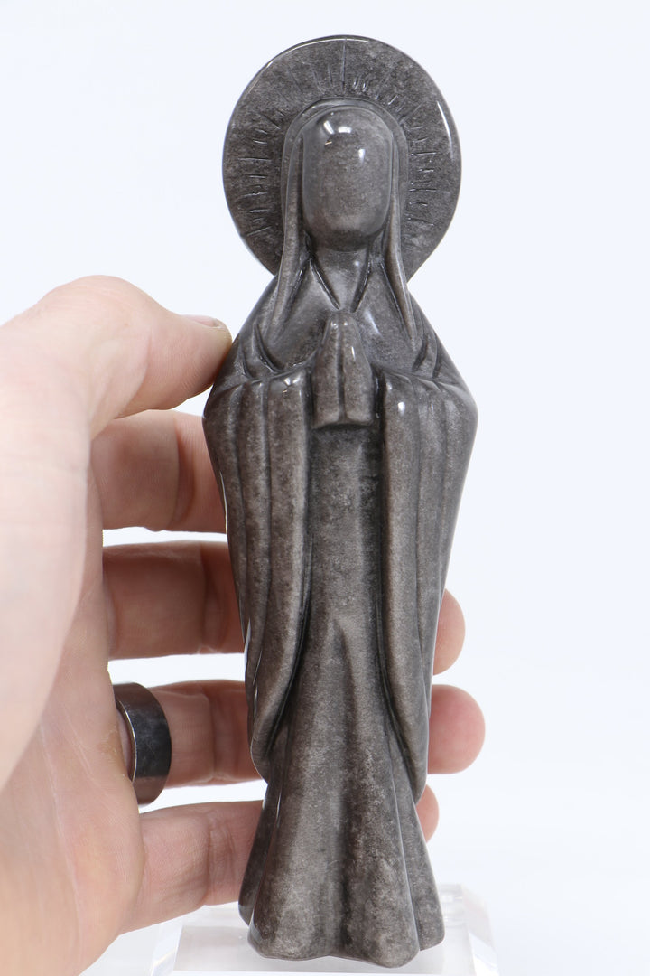 Silver Sheen Obsidian Mother Mary Statue DN390