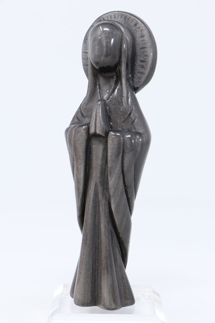 Silver Sheen Obsidian Mother Mary Statue DN396