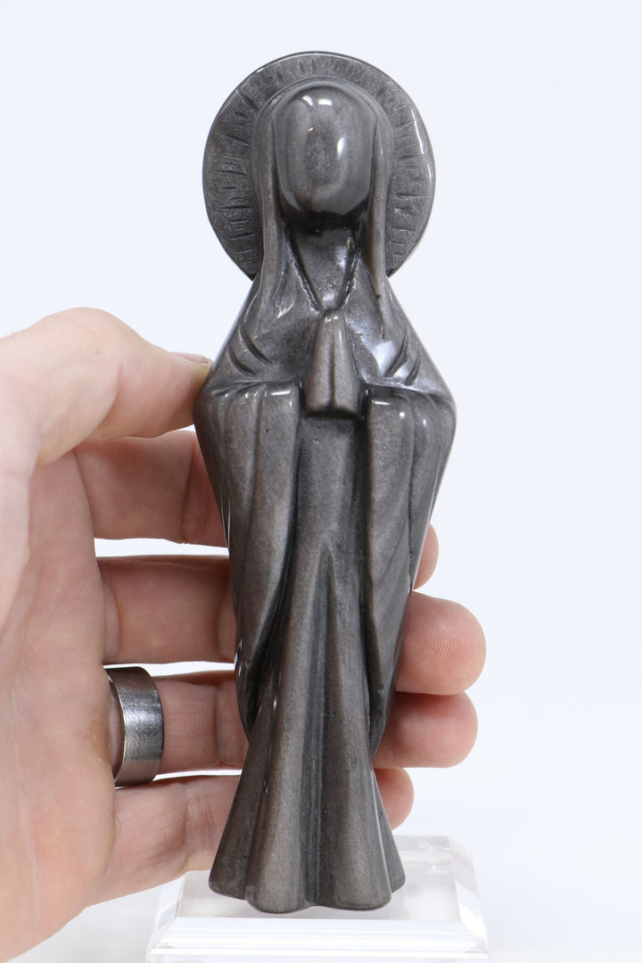 Silver Sheen Obsidian Mother Mary Statue DN396