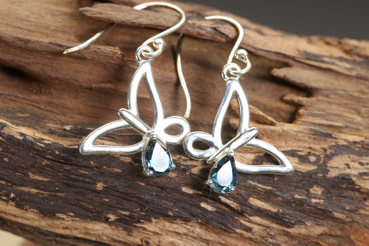 London Blue Topaz Butterfly Dangle Earrings
