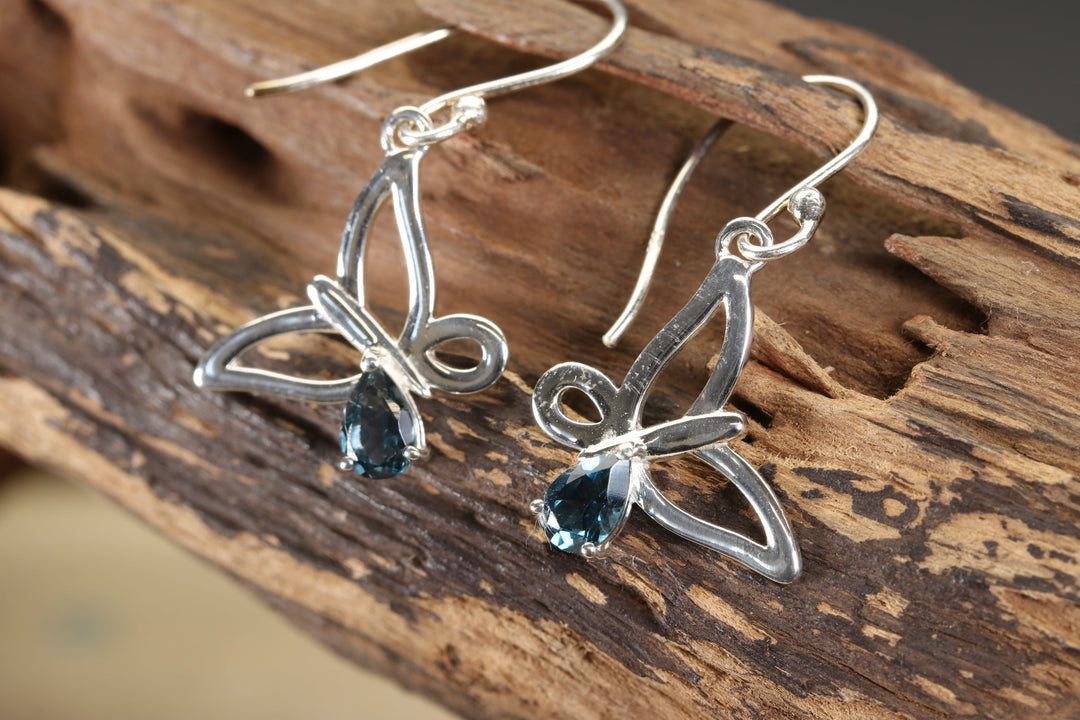 London Blue Topaz Butterfly Dangle Earrings
