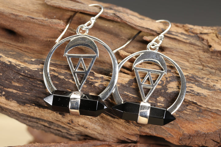 Double Terminated Obsidian Dangle Earrings