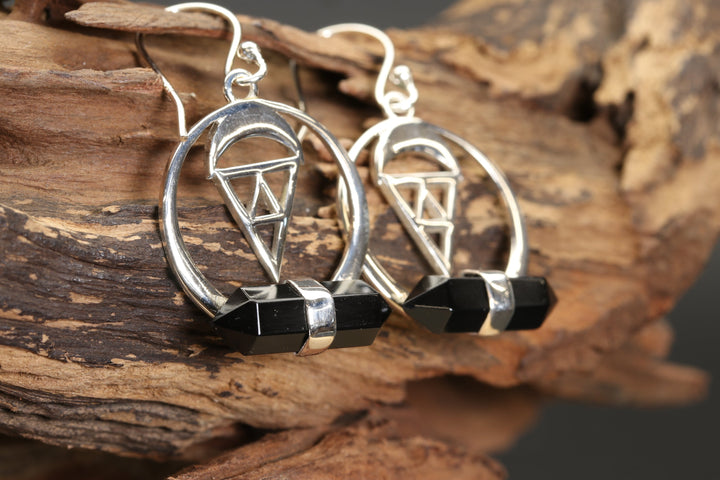 Double Terminated Obsidian Dangle Earrings