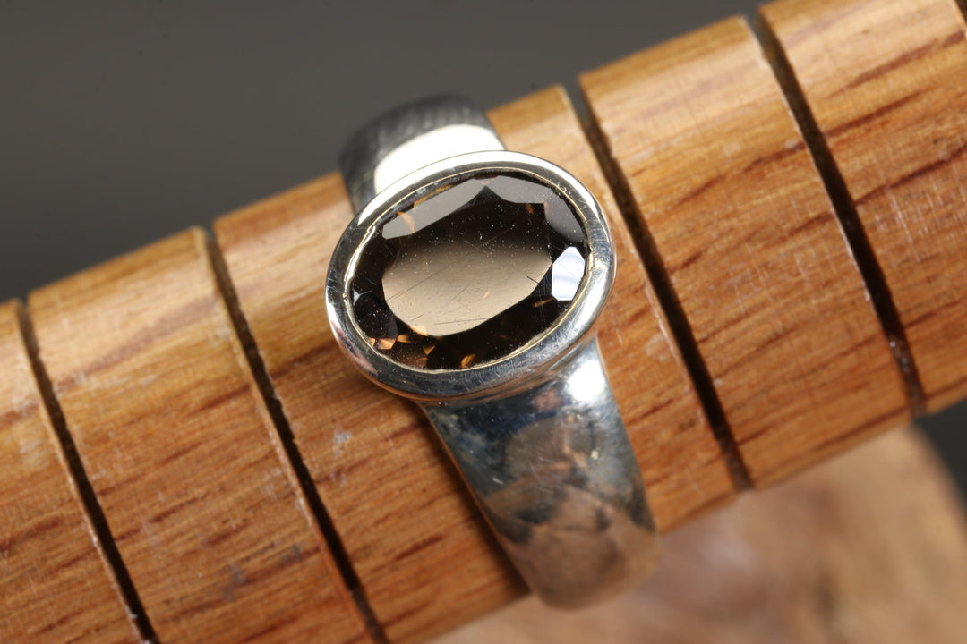 Faceted Smoky Quartz Ring Size 6.5