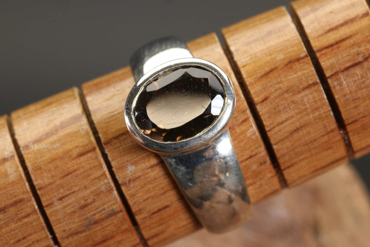 Faceted Smoky Quartz Ring Size 6.5