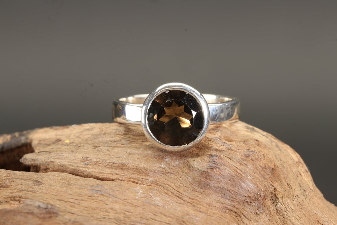 Faceted Smoky Quartz Ring Size 8