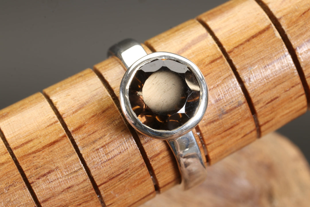 Faceted Smoky Quartz Ring Size 8