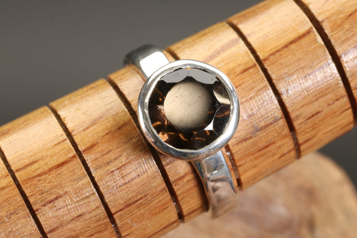 Faceted Smoky Quartz Ring Size 8