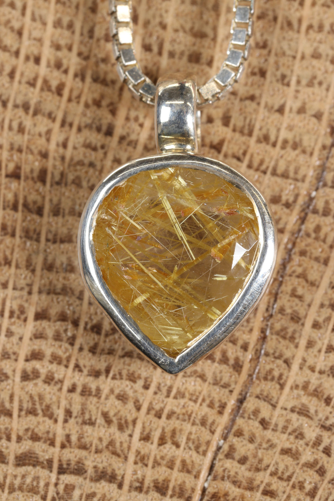 Gold Rutile in Quartz Pendant
