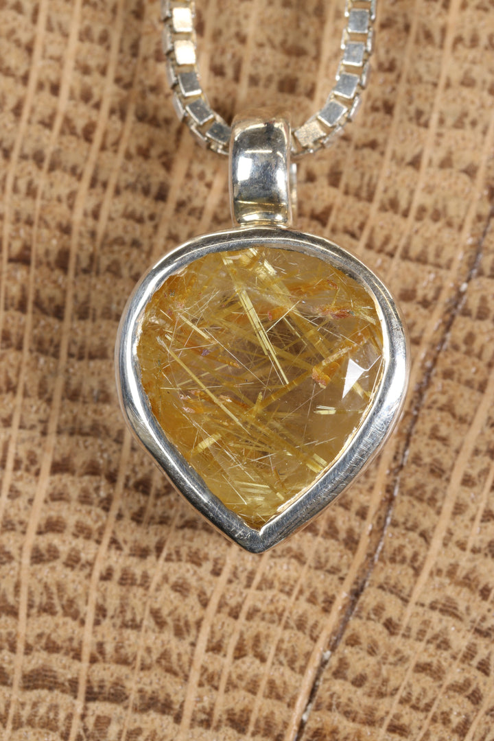 Gold Rutile in Quartz Pendant