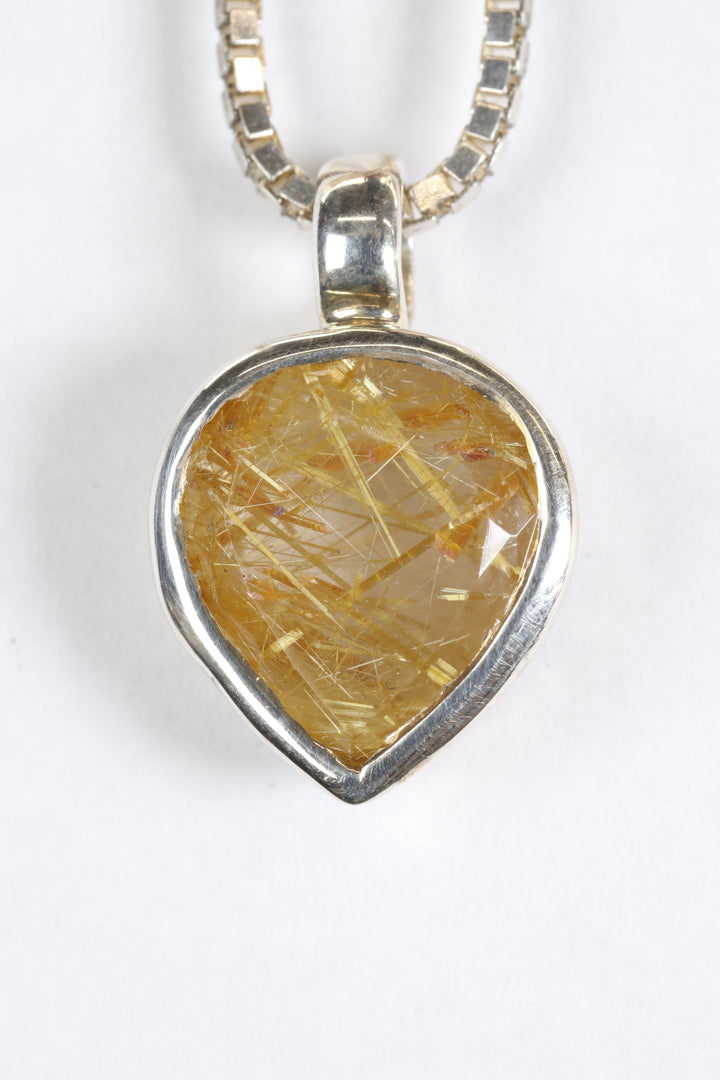 Gold Rutile in Quartz Pendant