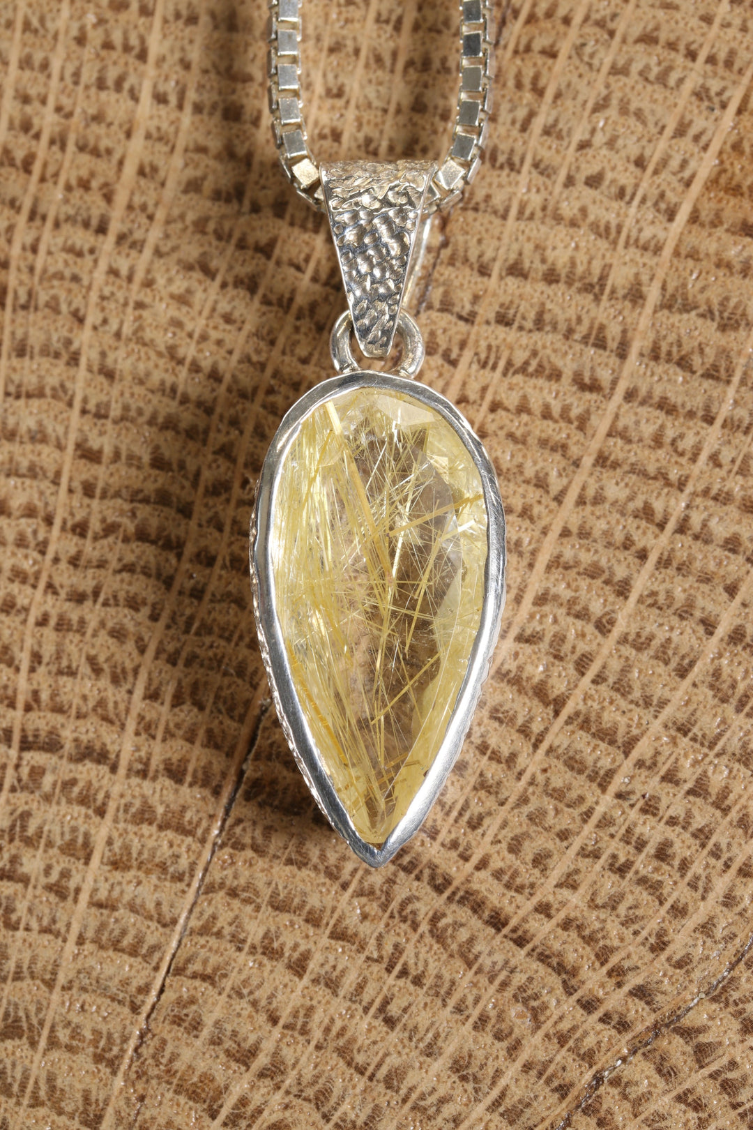 Gold Rutile in Quartz Pendant