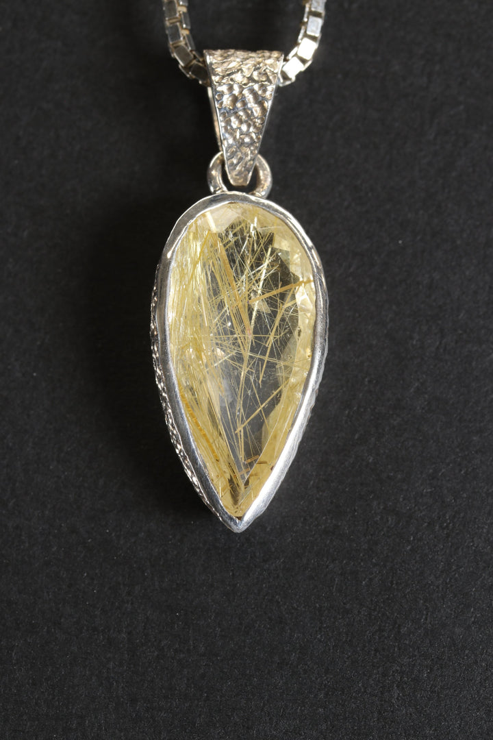Gold Rutile in Quartz Pendant