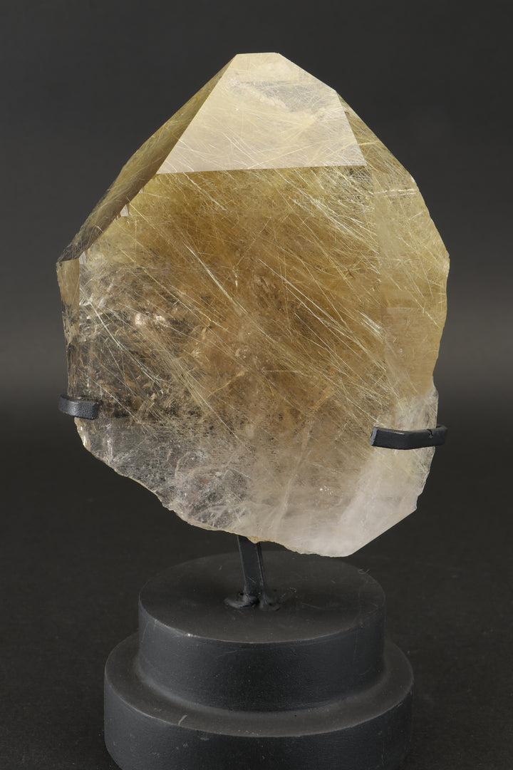 Quartz with Gold Rutile on Display Stand